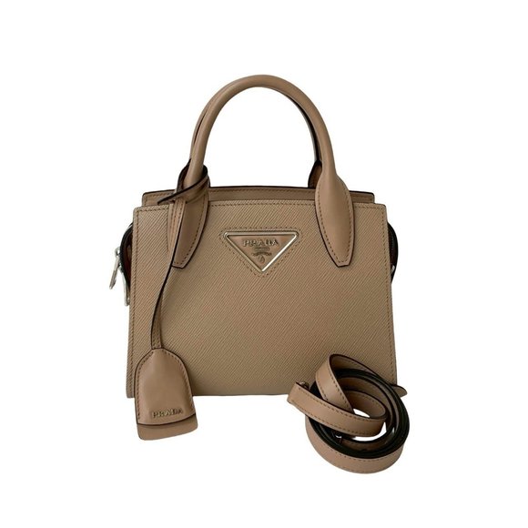 PRADA Cream Leather Saffiano Shoulder Bag - Picture 1 of 9